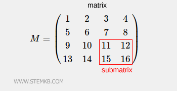 example of a 2x2 submatrix of a 4x4 matrix