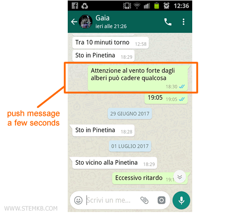 push message for a few seconds