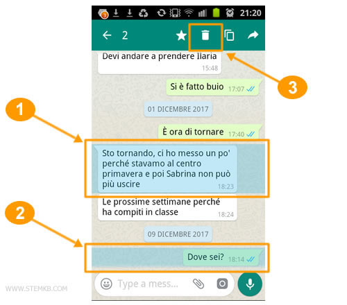 select multiple messages and push trash button