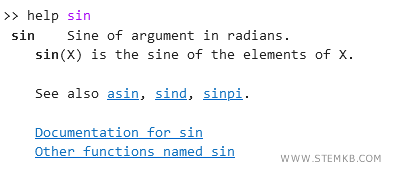 An example of using the Matlab help command: