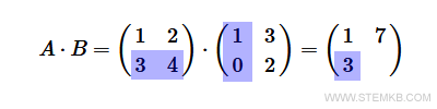 Intersecting the second row of A with the first column of B