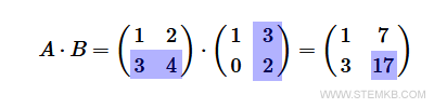 Crossing paths between the second row of A and the second column of B
