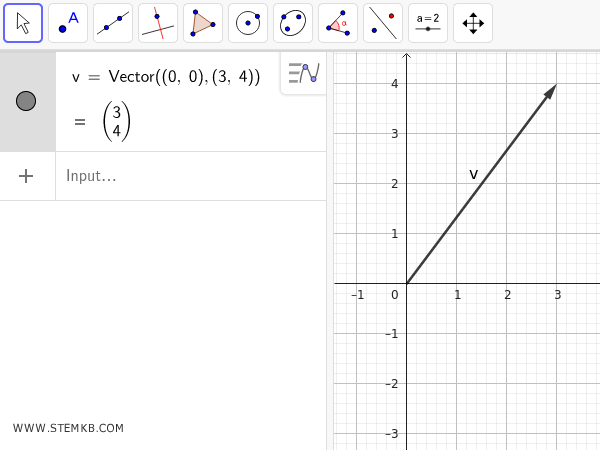 2D vector example in GeoGebra