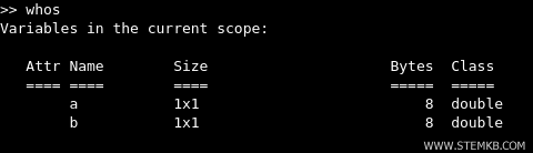 list of variables in Matlab session
